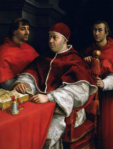 Portrait of Pope Leo X with Cardinals Giulio de Medici and Luigi de Rossi circa