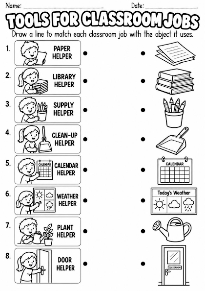 Classroom Job Tools Match Worksheet