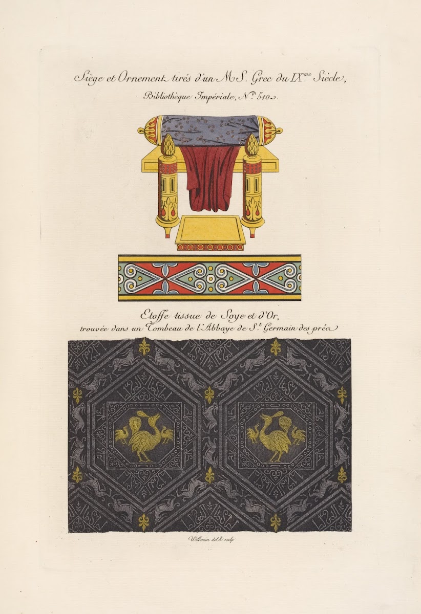 Sièges et ornemens tirés dun MS grec du IXme siècle  Étoffe tissue de soye et do