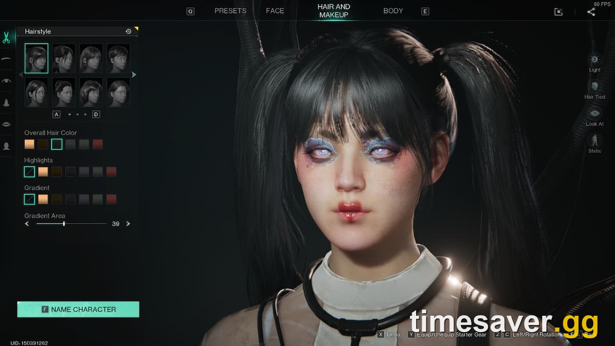 Once Human character-customization screen showing the Hair & Makeup tab with hairstyle and color options