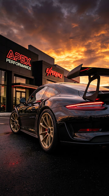 Black Porsche 911 GT3 RS with Gold Wheels at Sunset - Free mobile Wallpaper