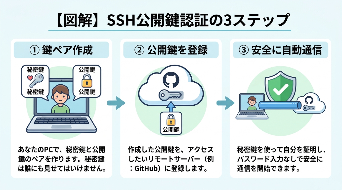 SSH公開鍵認証の3ステップ