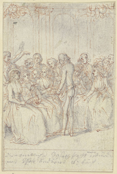 Eine Gruppe sitzender Damen einige halten Tassen in den Händen ca 1795