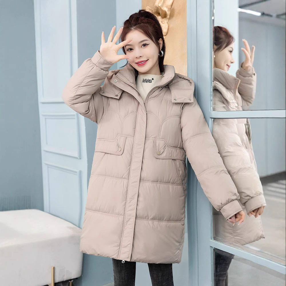Long women's padded jacket, quilted, loose fit