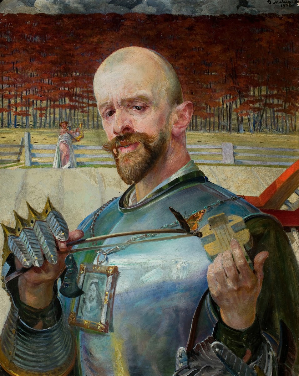 Self portrait in armour with fiddles 1908