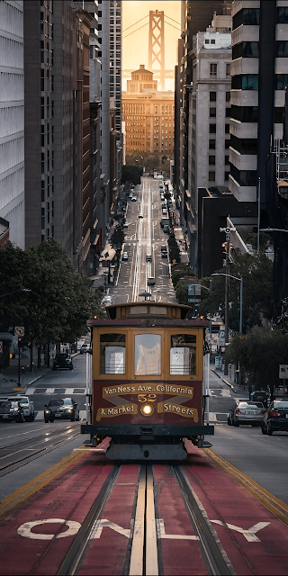 San Francisco Cable Car Steep Hill Urban Street Scene - Free mobile Wallpaper