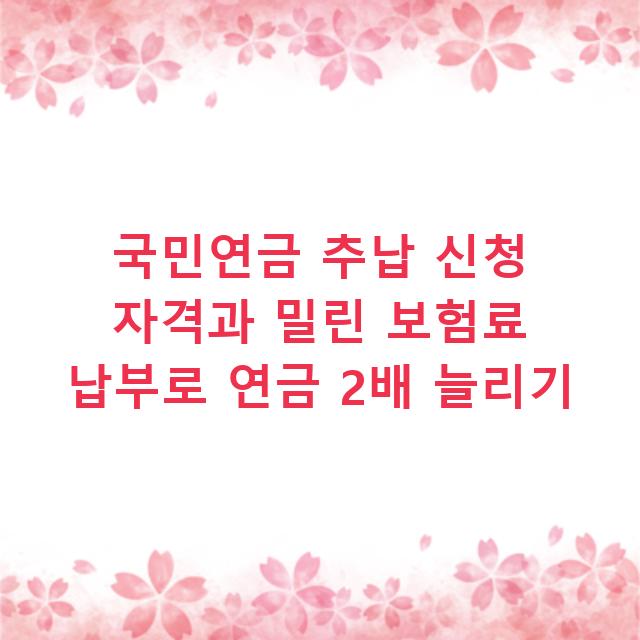 국민연금 추납 신청 자격과 밀린 보험료 납부로 연금 2배 늘리기
