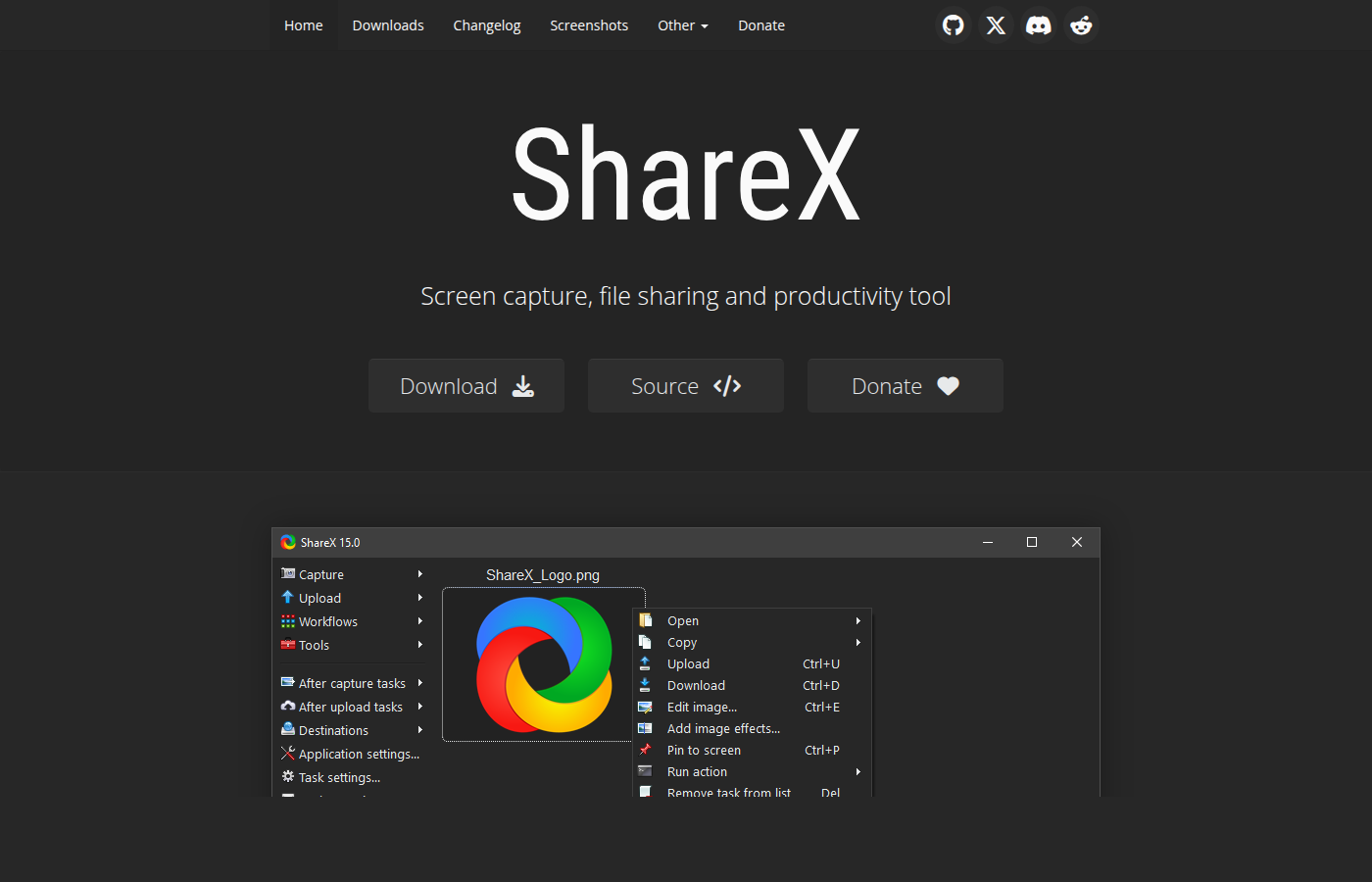 ShareX 메인 페이지