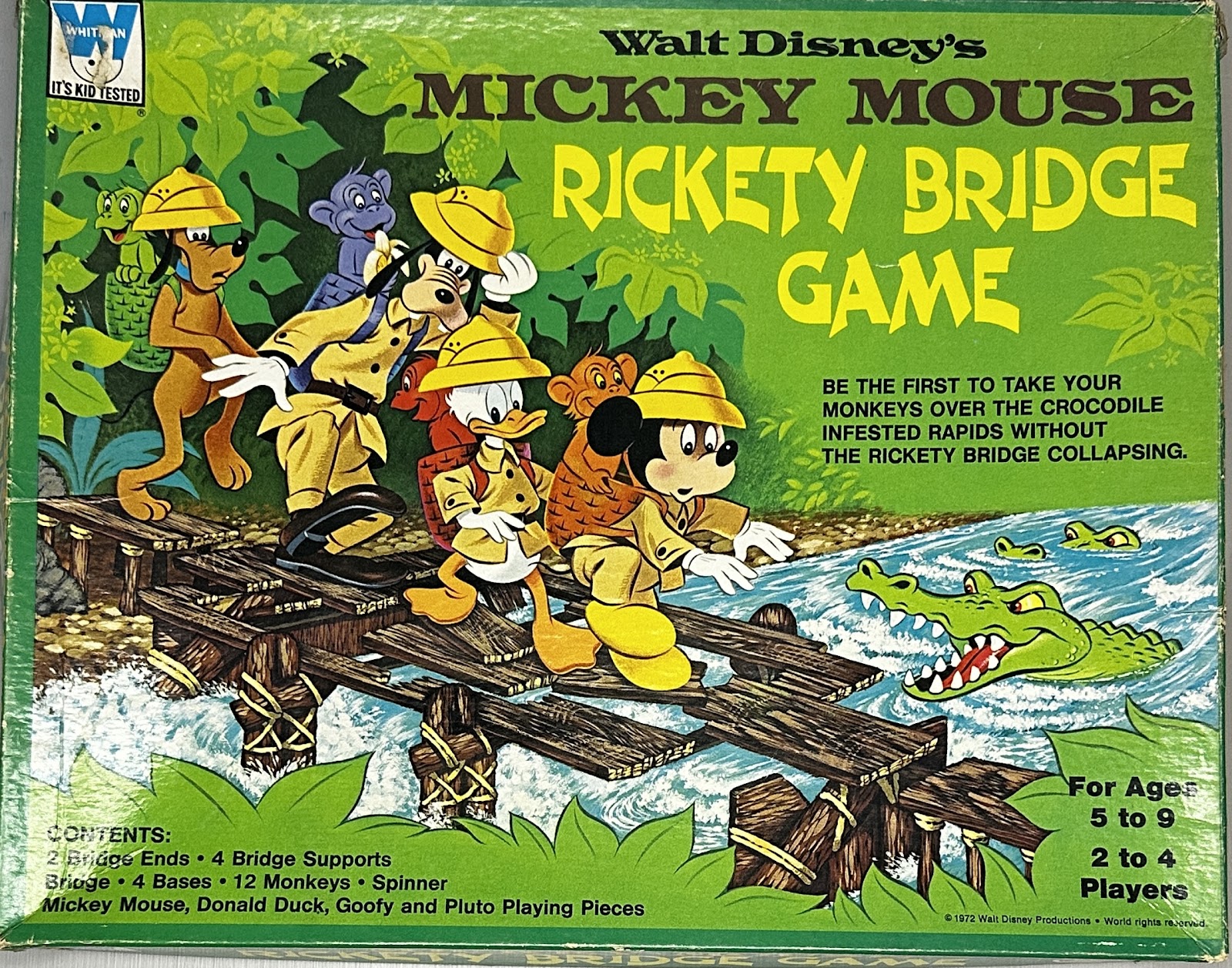 Mickey Mouse Rickety Bridge action game by Whitman, 1972, Walt Disney Productions