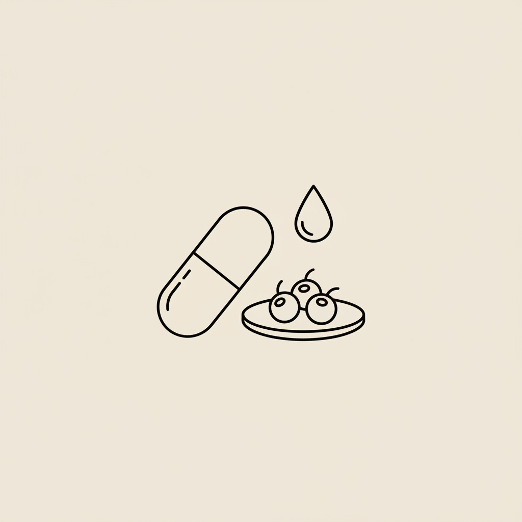 Is Zepbound FDA approved for anything other than weight loss? Minimal Tonum-style line vector of a capsule, small plate with berries and water droplet on beige.