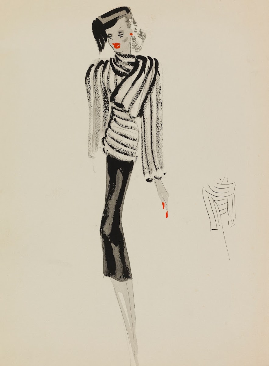 Jacquette Courte Blanche TravailléE En Bandes Sur Robe Noire 1938