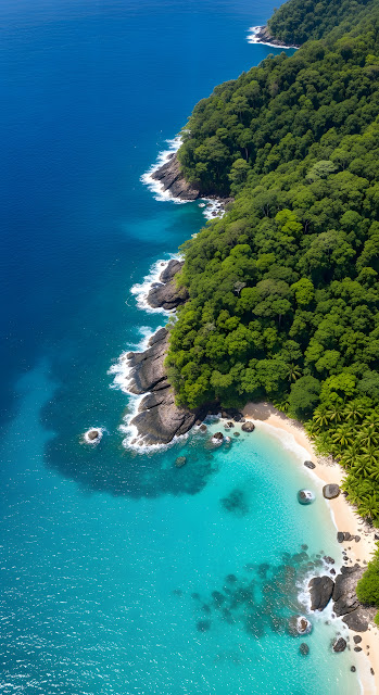 Aerial View Secluded Tropical Beach Cove Turquoise Water Jungle - Free mobile Wallpaper