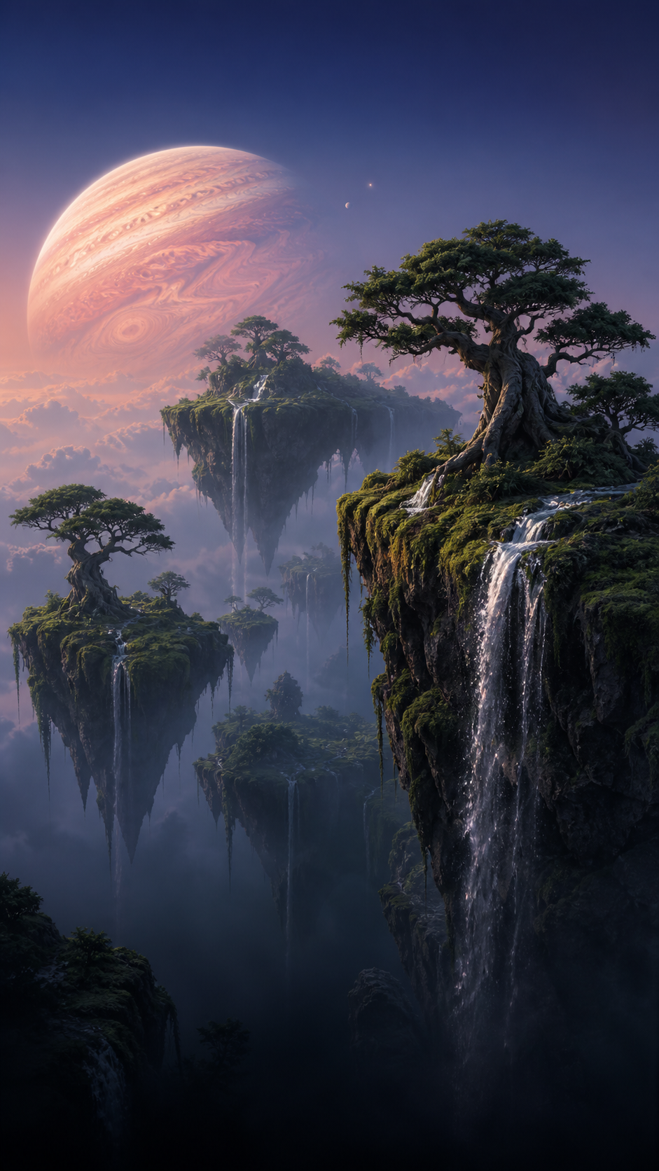 Fantasy Floating Mossy Islands with Waterfalls Wallpaper - Free 4K mobile Wallpaper