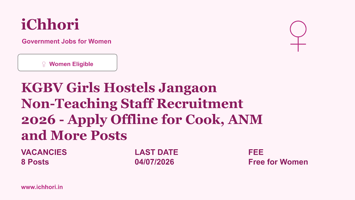 KGBV Girls Hostels Jangaon Non-Teaching Staff Recruitment 2026 - Apply Offline for Cook, ANM and More Posts - iChhori