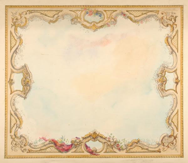 Design for the decoration of aceiling with painted clouds and a pierced border 1