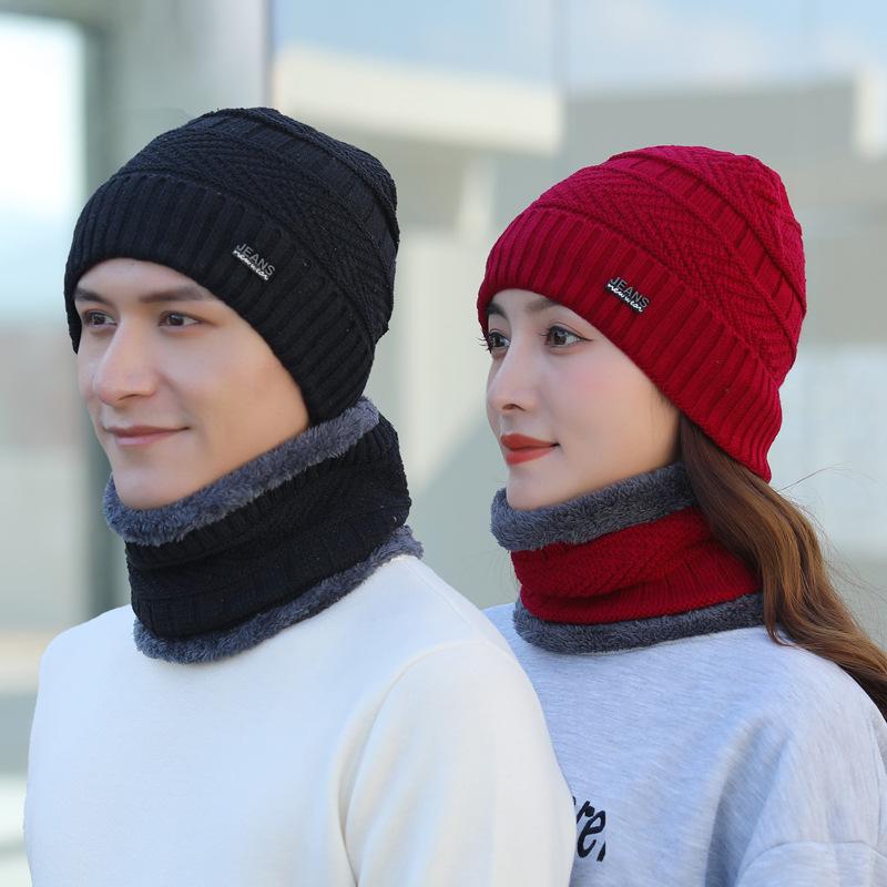 Winter knitted hat with neck warmer, 2-piece set