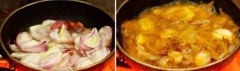 Cho 1 muỗng canh dầu ăn đun nóng, cắt nhỏ rồi cho vào phi. Khi hành lên mùi thơm thì thả gạch cua vào đun một chút rồi bắc chảo ra.