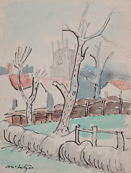 Trees and church tower
