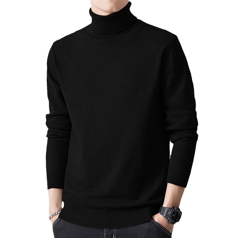 Men's knit sweater with high collar, fitted