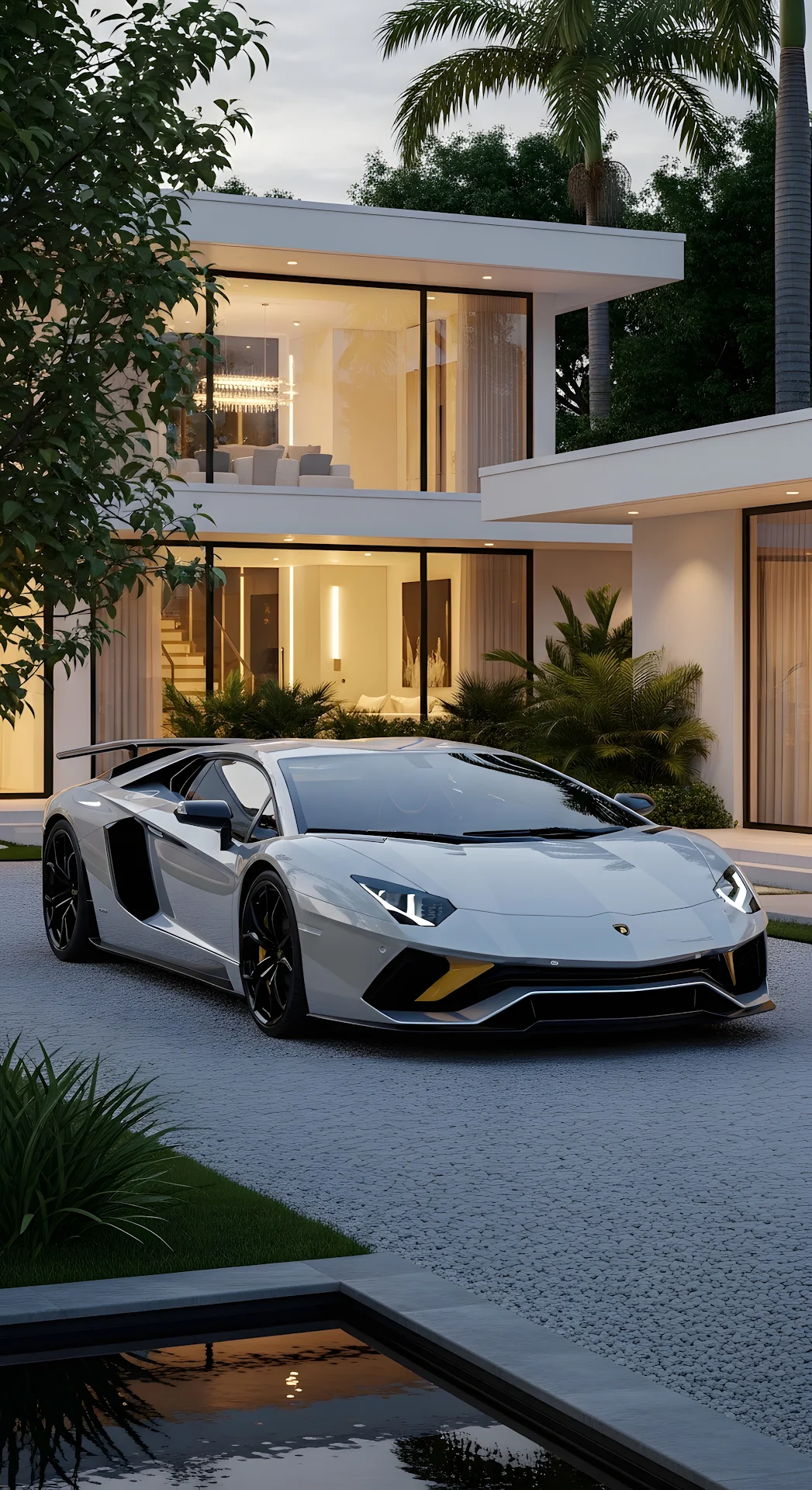 Lamborghini Aventador Parked at Luxury Modern Villa - Free 4K mobile Wallpaper