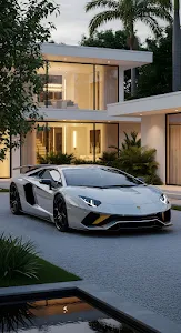 Lamborghini Aventador Parked at Luxury Modern Villa