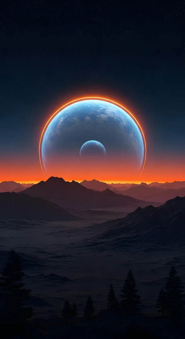 Alien Planetscape with Ringed Earth-like World