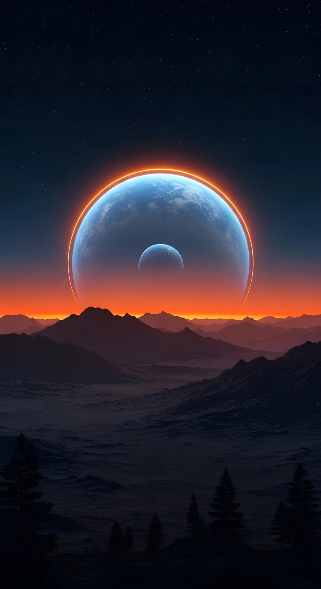Alien Planetscape with Ringed Earth-like World - Free 4K mobile Wallpaper