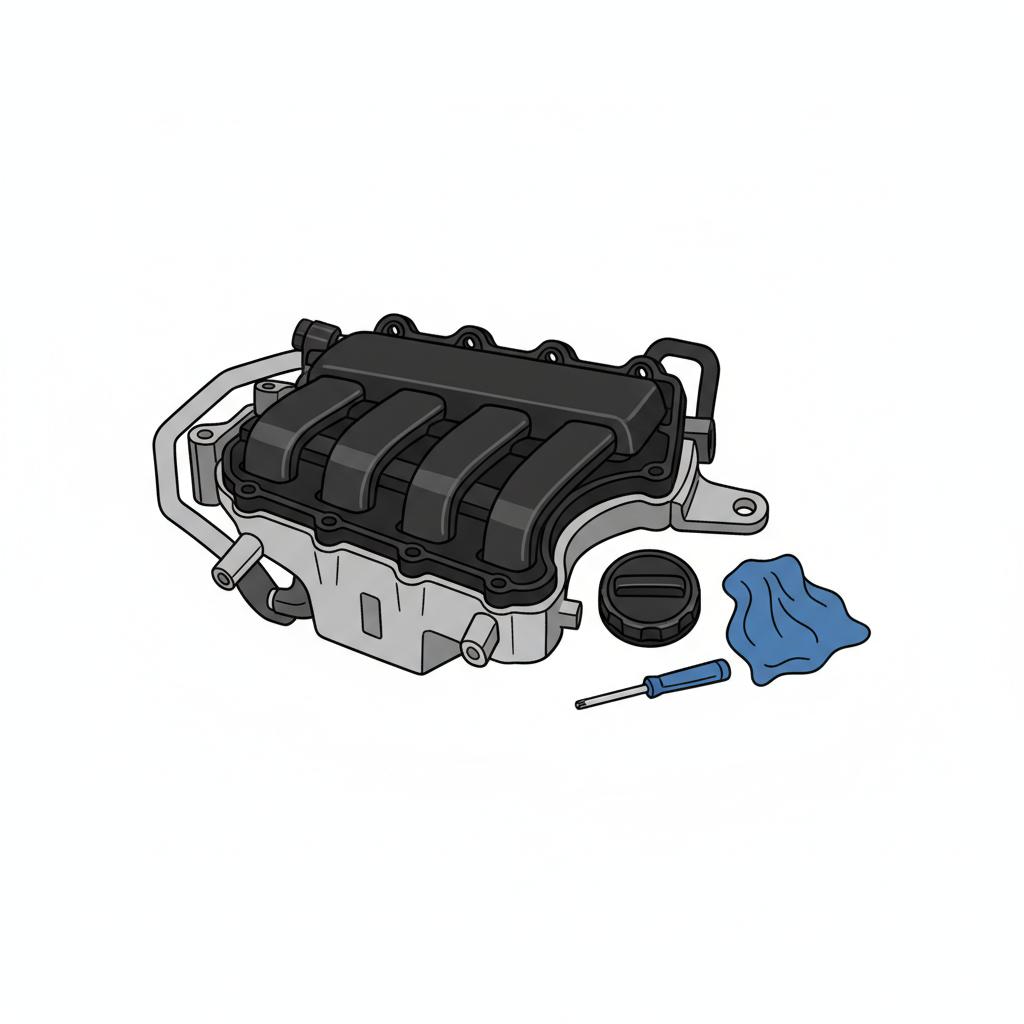 Vector 2d illustration of a mazda skyactiv g 2.5t intake and oil cap close up with a blue 3666ed rag highlighting maintenance points and mazda common problems