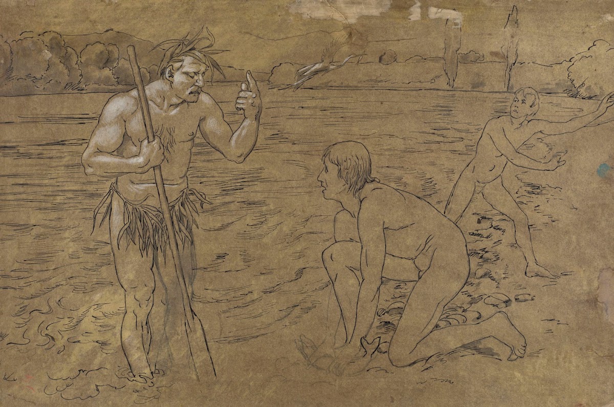 Scene with a River Deity and Naked Young Men 1860   1924