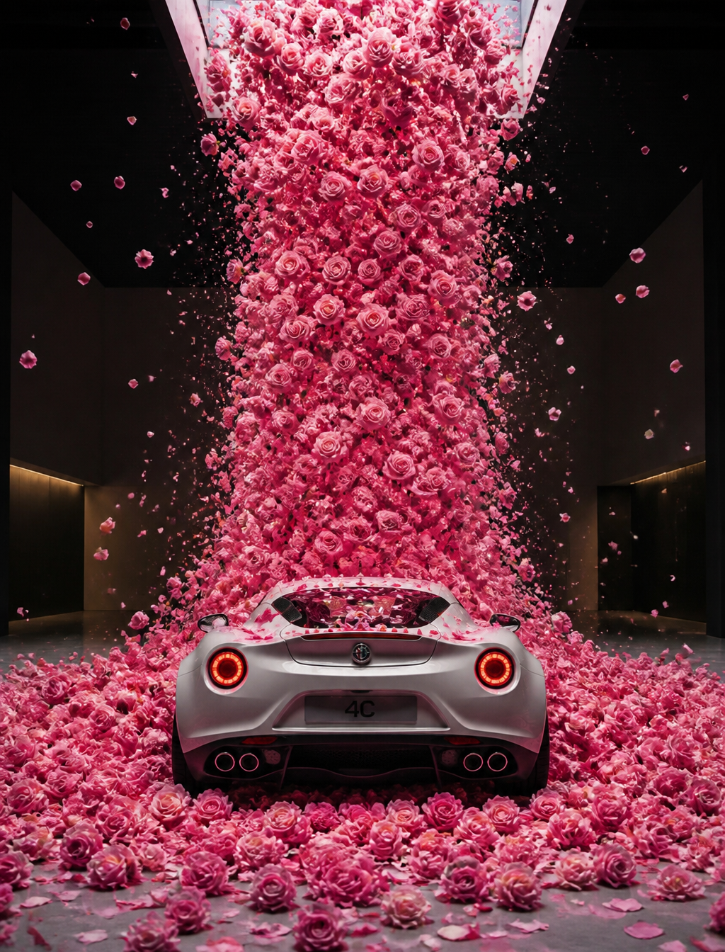 Variables de escena de coche con cascada de flores