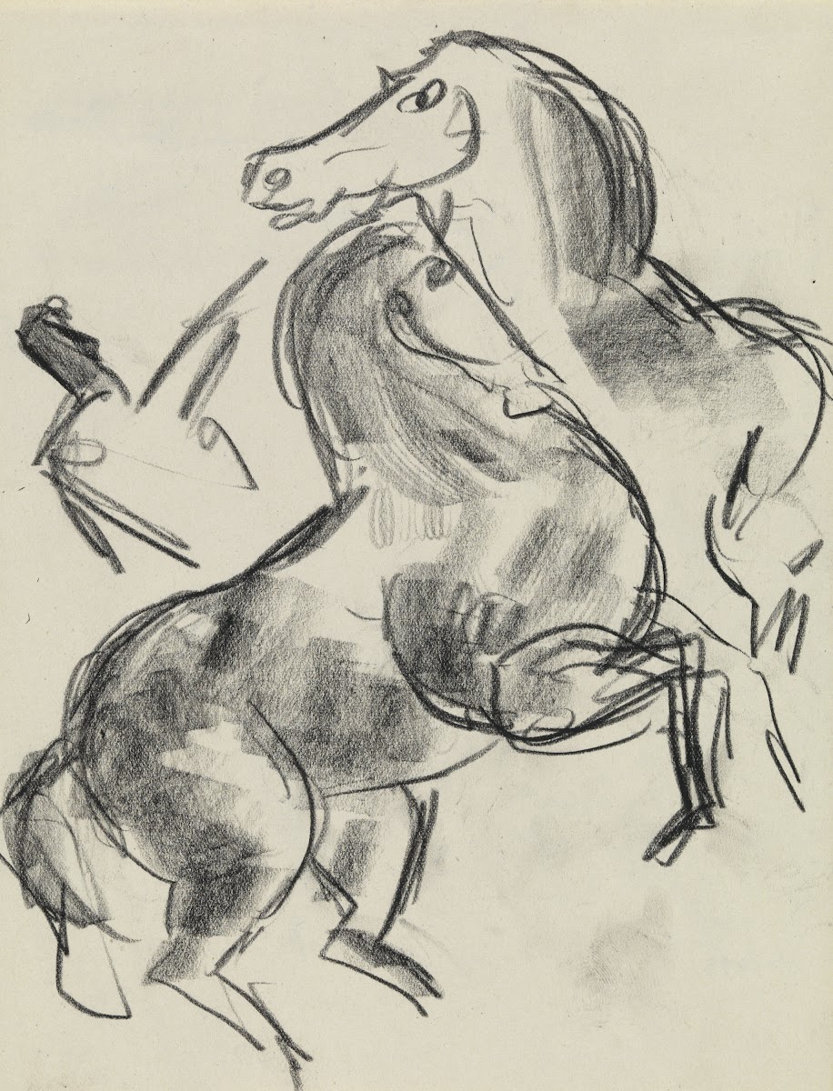 Studieblad met paarden en een persoon 20th century