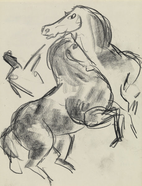 Studieblad met paarden en een persoon 20th century