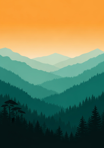 Flat Color Japanese Mountain Forest