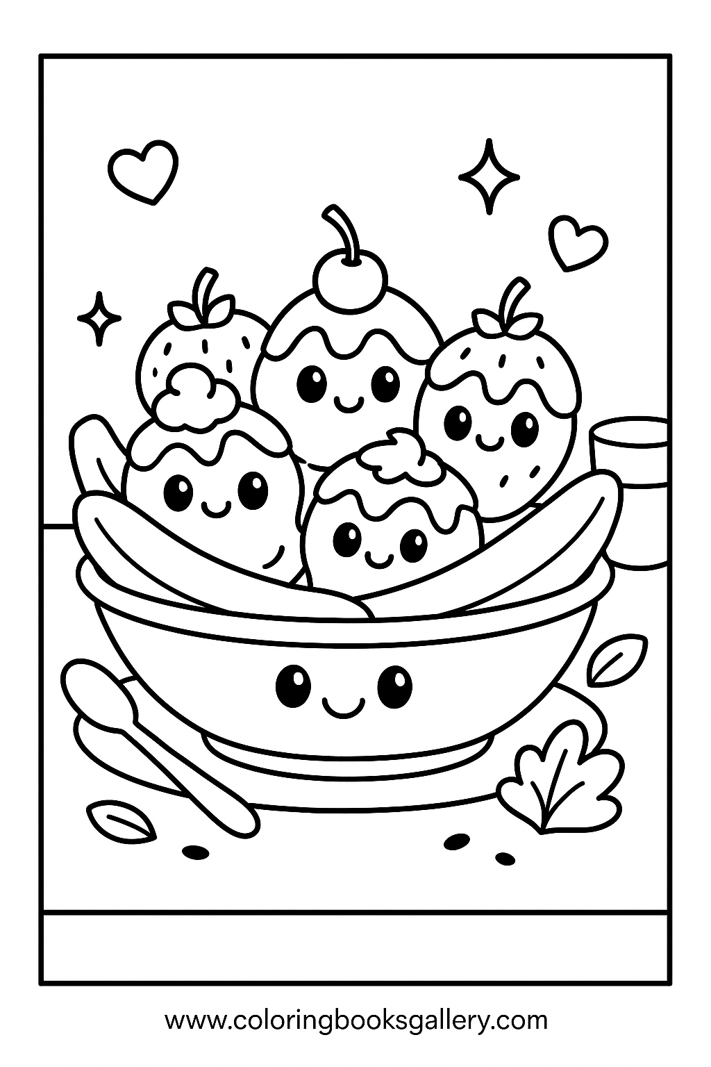 Banana split with ice cream – Free Printable Coloring Sheet for Kids and Adults – printable coloring page