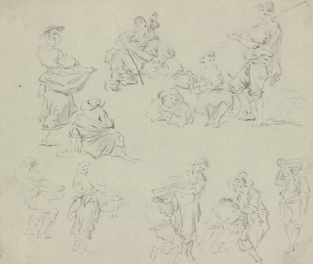 Skizzenblatt mit ländlichen Figuren