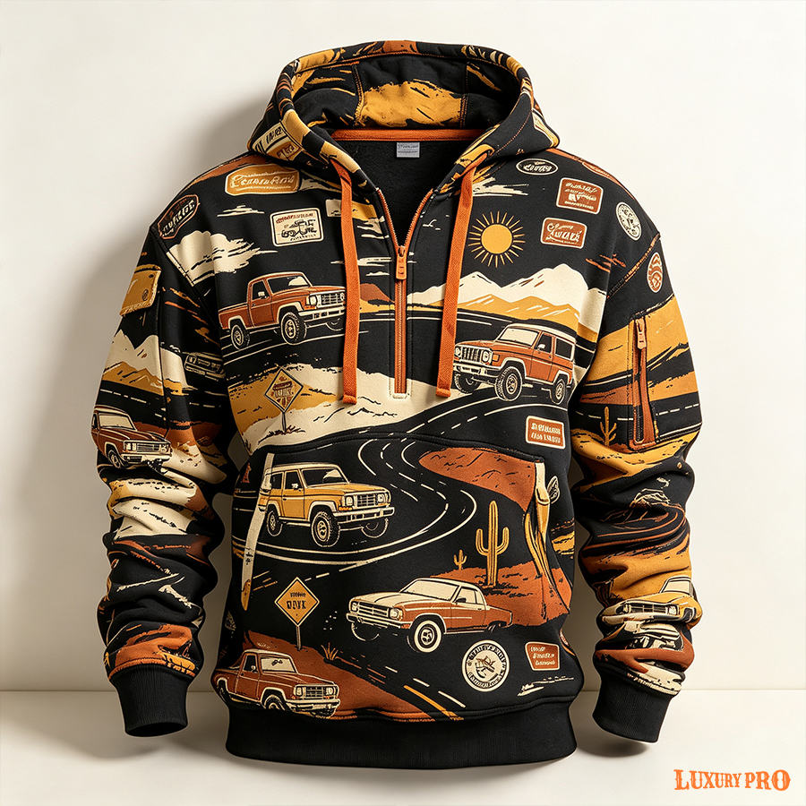 AOP 3D Half zip hoodie with ribbon