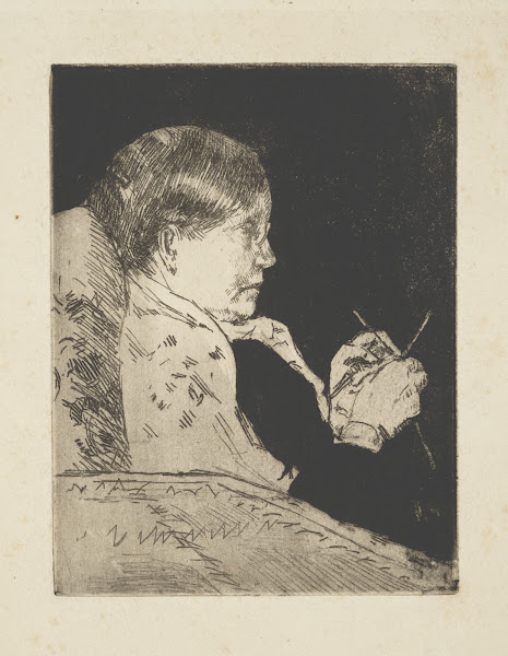Mrs Cassatt knitting profile view