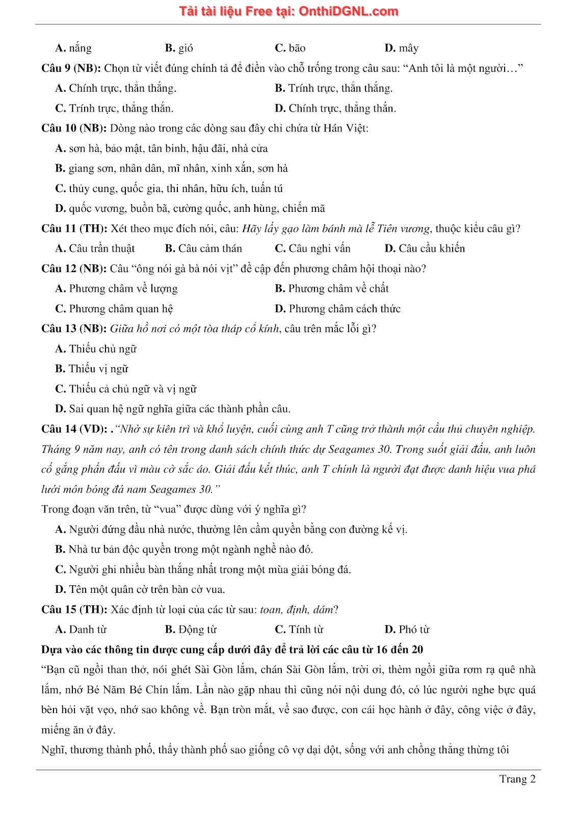 500 bài tập môn Ngữ Văn - Ôn thi ĐGNL ĐHQG TP HCM Phần 23