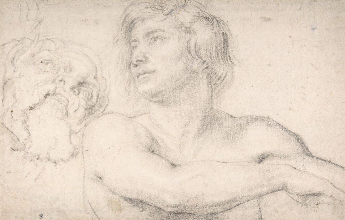 Half Figure of a Nude Man Facing Left Head of a Satyr