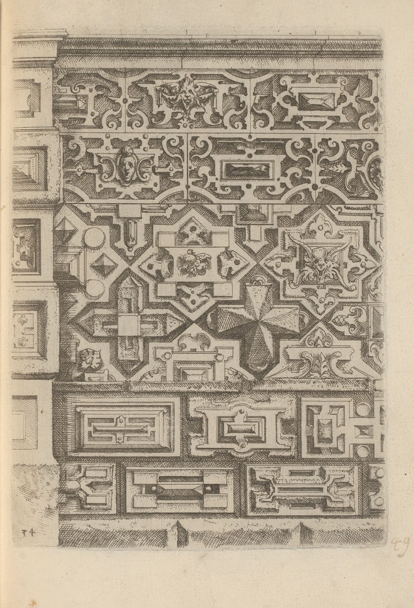 Five Friezes Decorated With Scrollwork Cartouches And Mascarons Geometric Patter