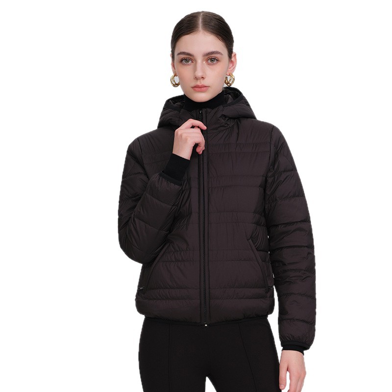 Light down jacket for women, hood, 90% white duck down