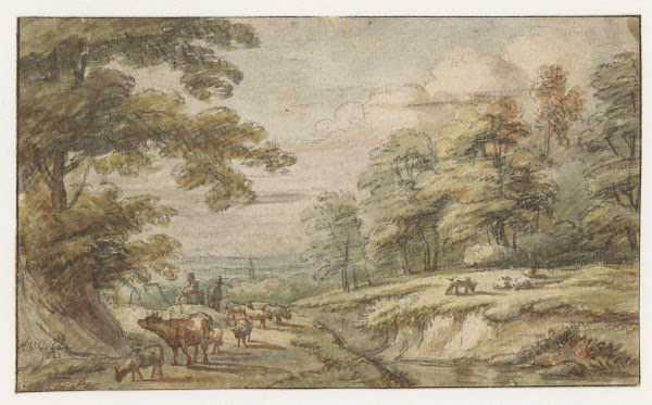 Heuvelachtig landschap met kudde schapen en koe 1605   1673