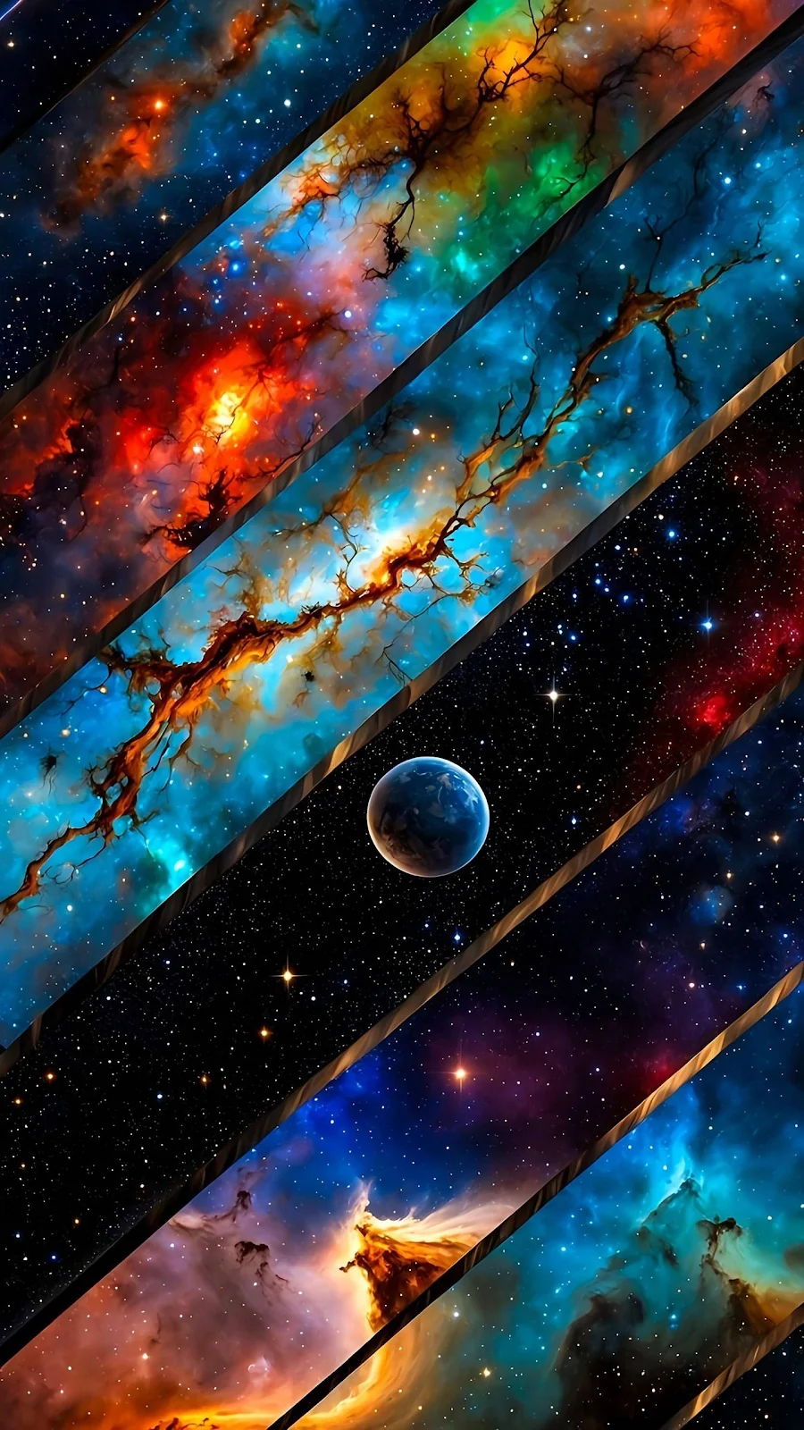 Segmented Cosmic Galaxy Wallpaper - Abstract Digital Art 2K iPhone Wallpaper (1440x2560)