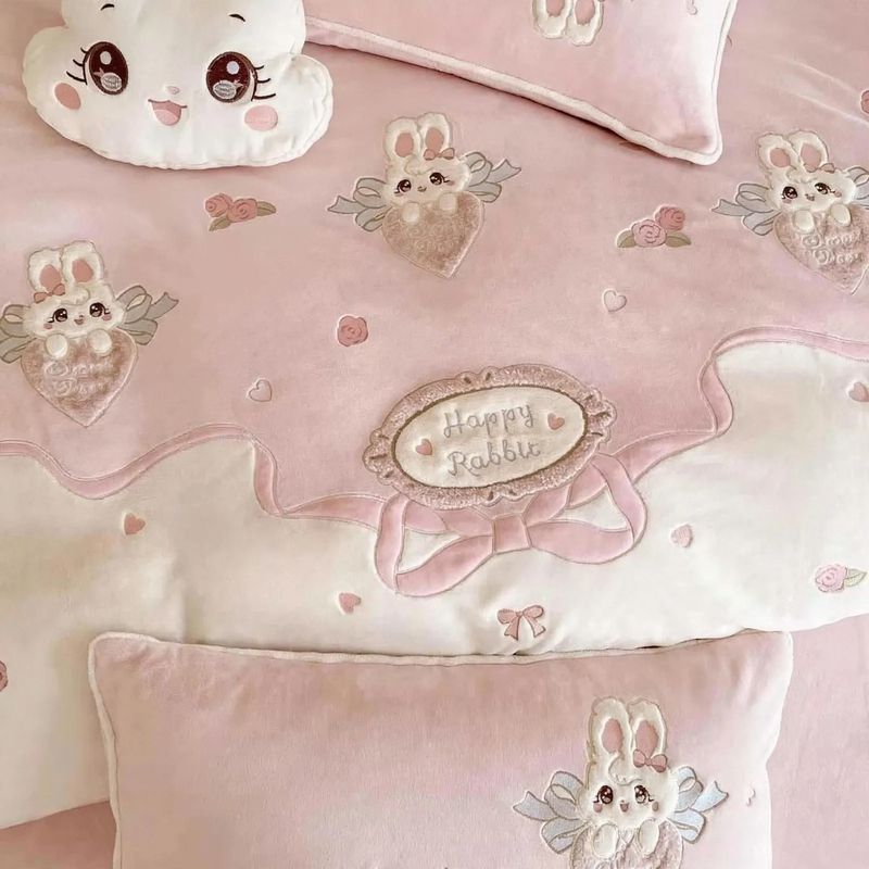 4-piece bedding set, milk fleece, cartoon pattern