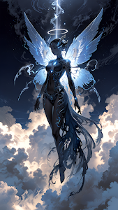 Celestial Angelic Valkyrie Ascending Above Storm Clouds