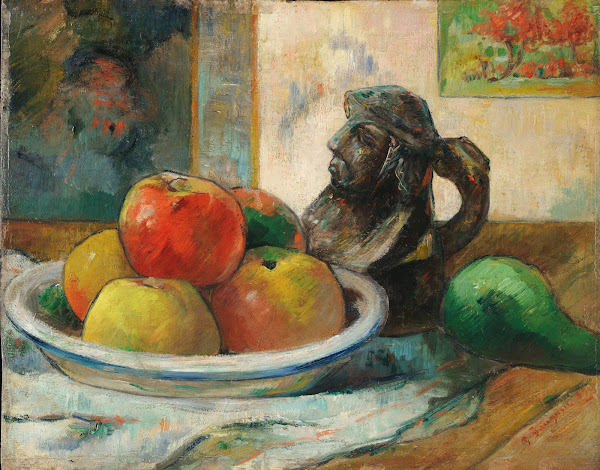 Still Life with Apples a Pear and a Ceramic Portrait Jug 1889
