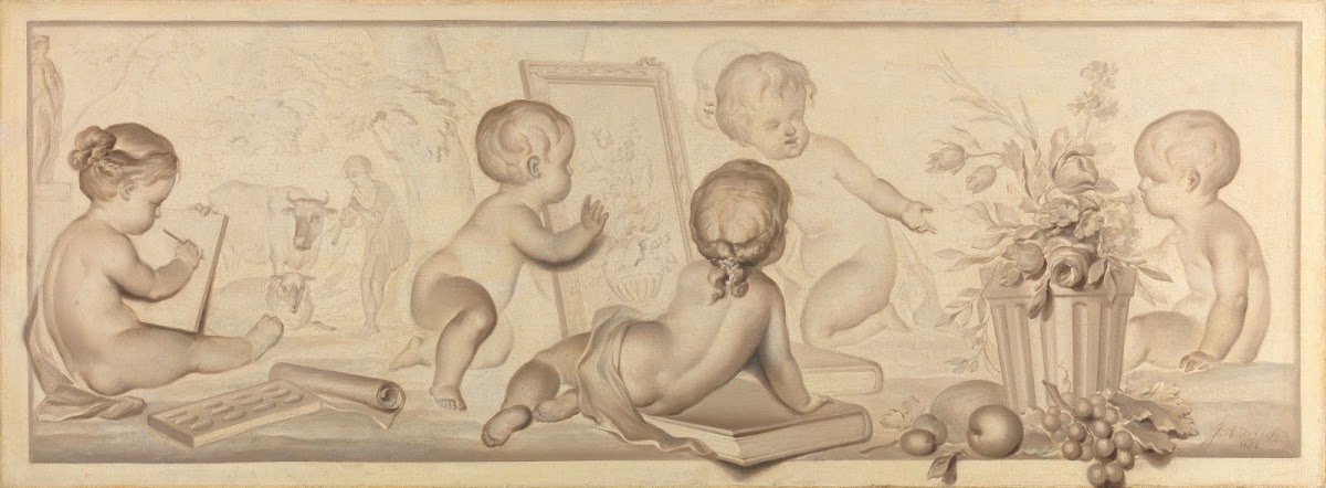 Six Putti with Flowers and Fruit and Attributes of the Art of Drawing 1782