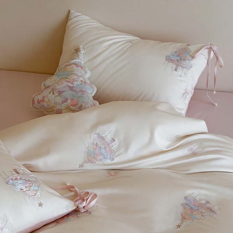 Long-staple cotton bedding set, 4 pieces, embroidered
