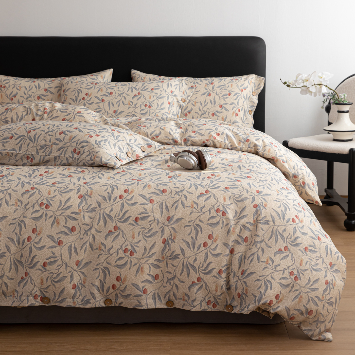 Baumwoll-Leinen-Bettwäsche, 3-4-teilig, Landhausstil