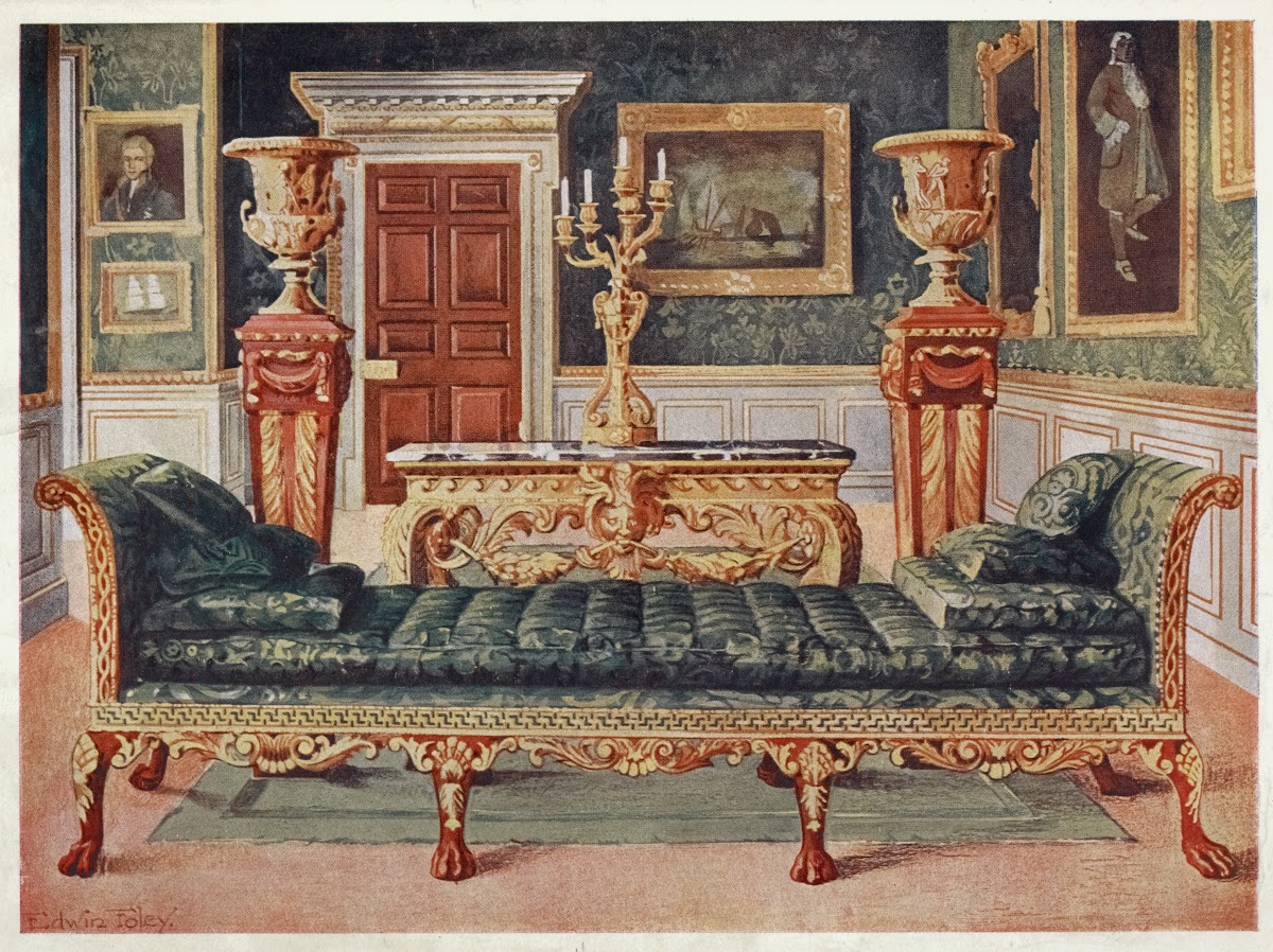 Mahogany and gilt Georgian suite in the gallery and green drawing room of Longfo